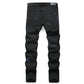 Men's Hole Patch Black Stretch Slim-fitting Jeans - NawdeX