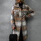 Plaid Collared Neck Long Sleeve Coat - NawdeX