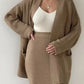 Pocketed Long Sleeve Cardigan and Skirt Sweater Set - NawdeX