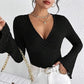 Ribbed Knit Deep V Wrap Top