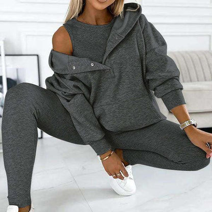 3pcs Women's Sports Loose Hooded  Sweatshirt ,Vest And Slim Trousers