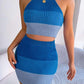 Color Block Sleeveless Crop Knit Top and Skirt Set - NawdeX
