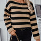 Striped Dropped Shoulder Long Sleeve Sweater - NawdeX