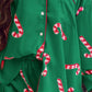 Candy Cane Collared Neck Long Sleeve Top and Shorts Lounge Set - NawdeX