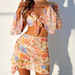 New European And American Printing Stylish Beach Dress Bikini Four-piece Suit - NawdeX