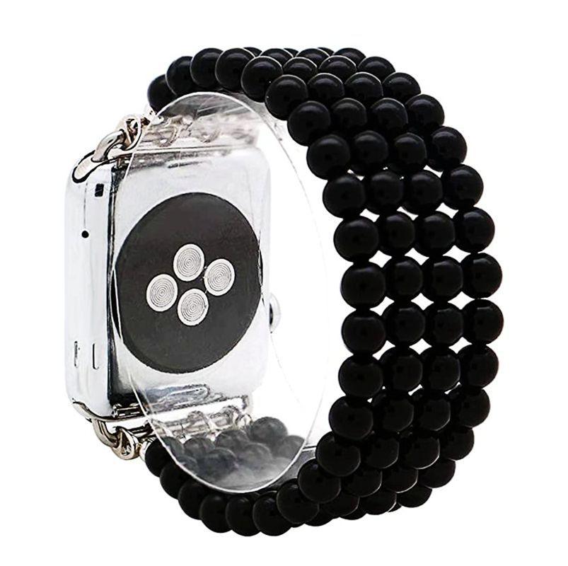 Beaded Jewelry Four Row Pearl Onyx Strap