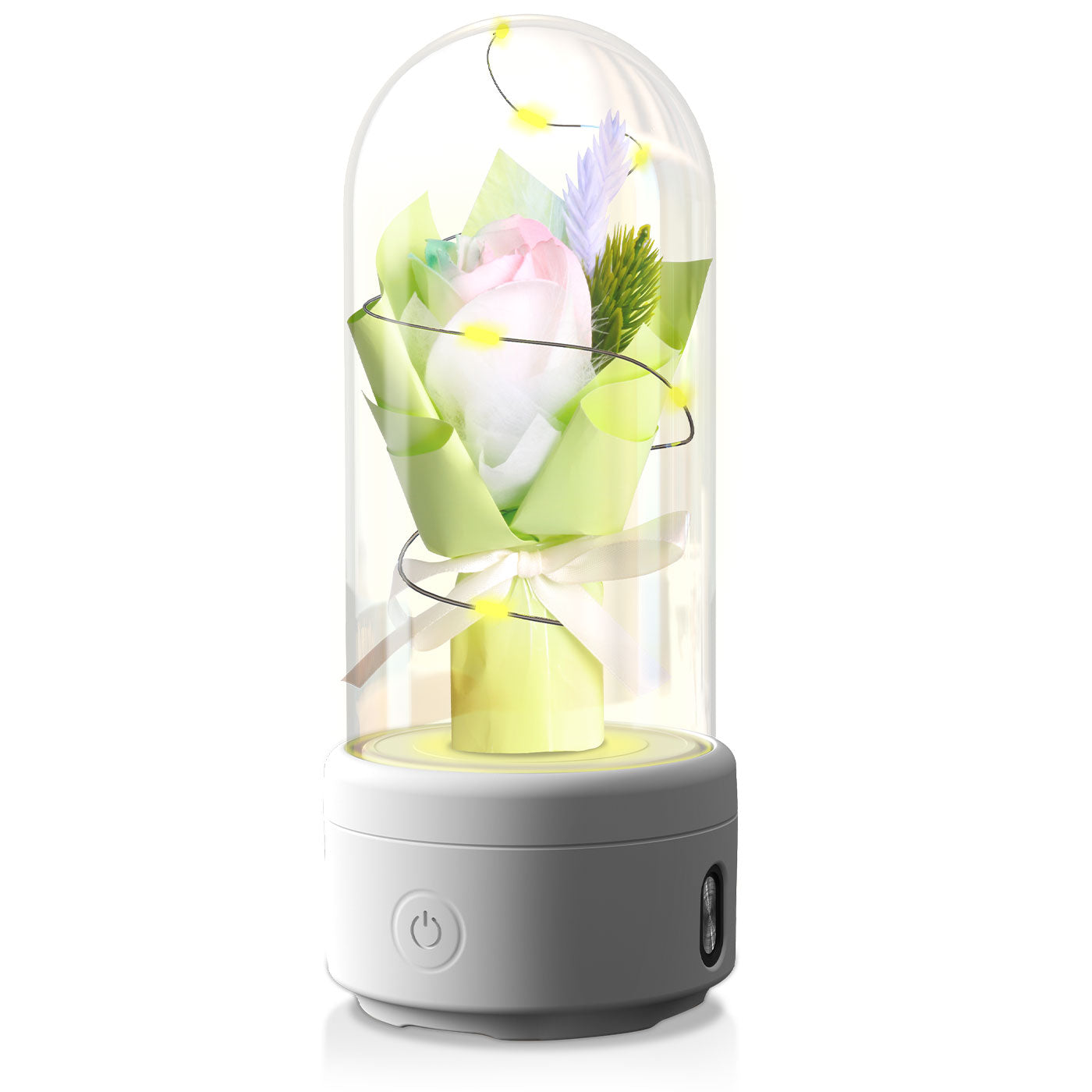 2 In 1 Bouquet LED Light And Bluetooth Speaker Rose Luminous Night Light Ornament In Glass Cover