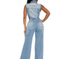 Slim Waist Wash Denim Jumpsuit