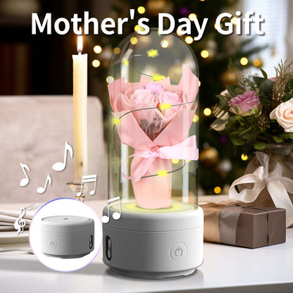 2 In 1 Bouquet LED Light And Bluetooth Speaker Rose Luminous Night Light Ornament In Glass Cover