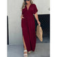 Fashion Bat-sleeved V-neck Slit Dress Summer