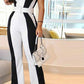 Black And White Contrast Color Slim Fit Jumpsuit (Belt Not Included) - NawdeX
