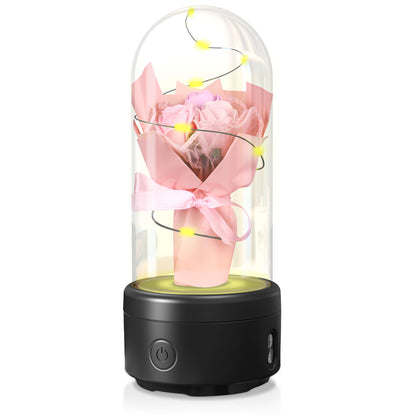 2 In 1 Bouquet LED Light And Bluetooth Speaker Rose Luminous Night Light Ornament In Glass Cover