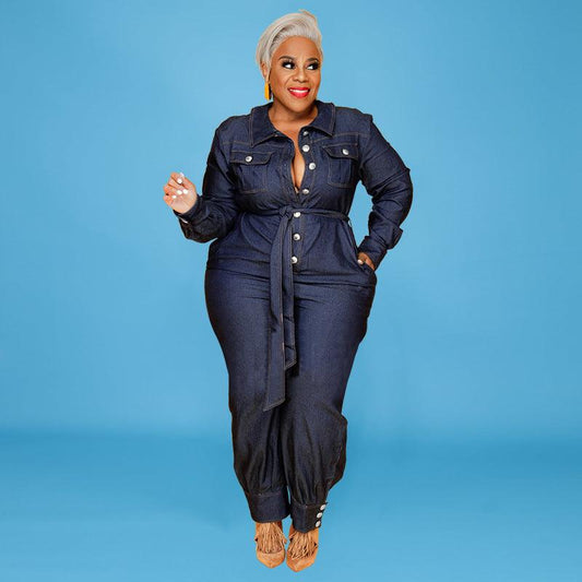 Autumn  PlusSize Women Denim Jumpsuit