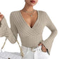 Ribbed Knit Deep V Wrap Top