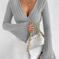 Ribbed Knit Deep V Wrap Top