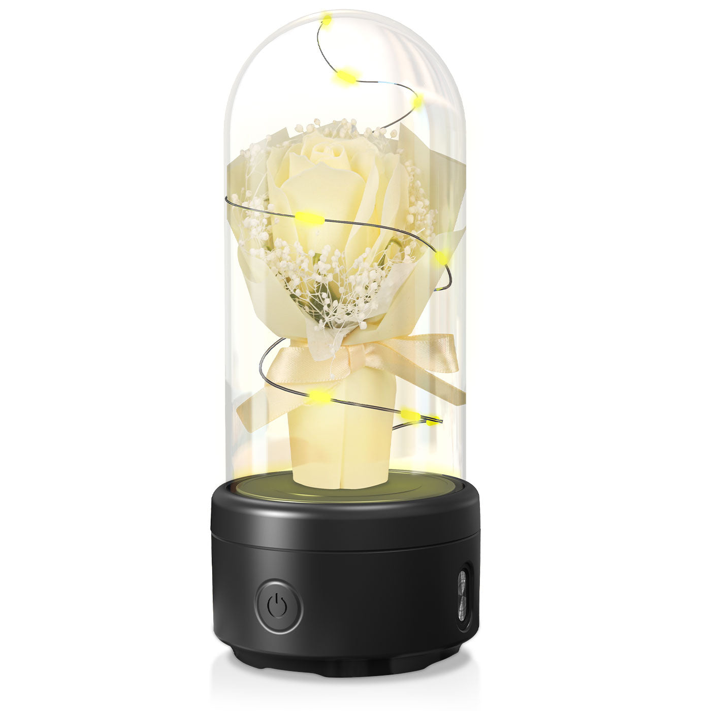 2 In 1 Bouquet LED Light And Bluetooth Speaker Rose Luminous Night Light Ornament In Glass Cover