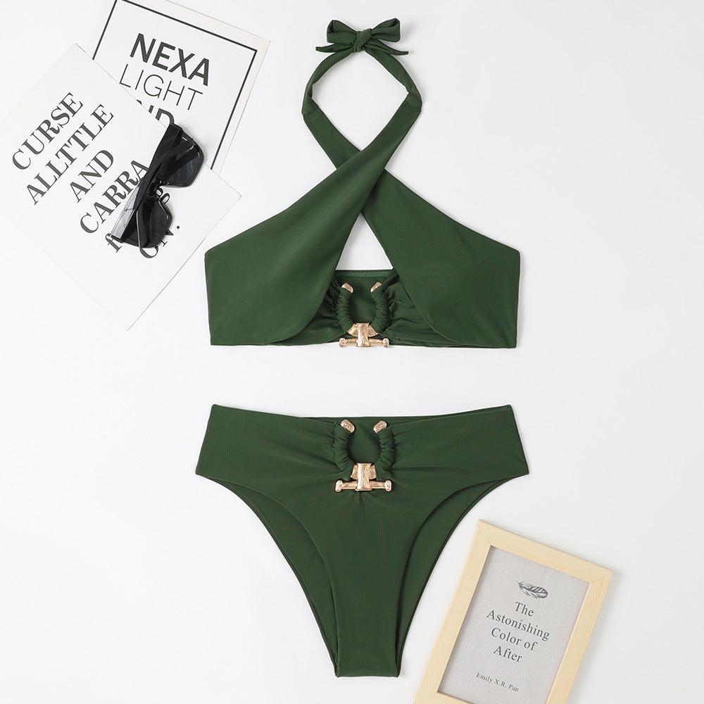 Split High Waist Cross-halterneck Swimsuit