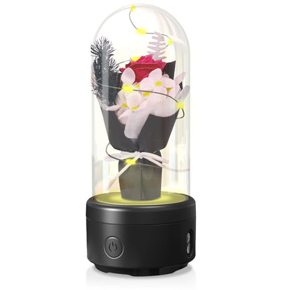 2 In 1 Bouquet LED Light And Bluetooth Speaker Rose Luminous Night Light Ornament In Glass Cover