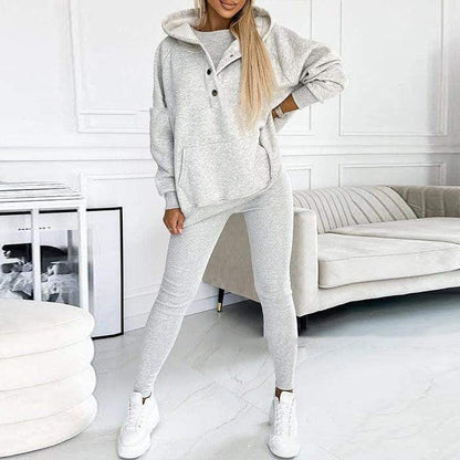 3pcs Women's Sports Loose Hooded  Sweatshirt ,Vest And Slim Trousers