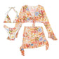 New European And American Printing Stylish Beach Dress Bikini Four-piece Suit - NawdeX