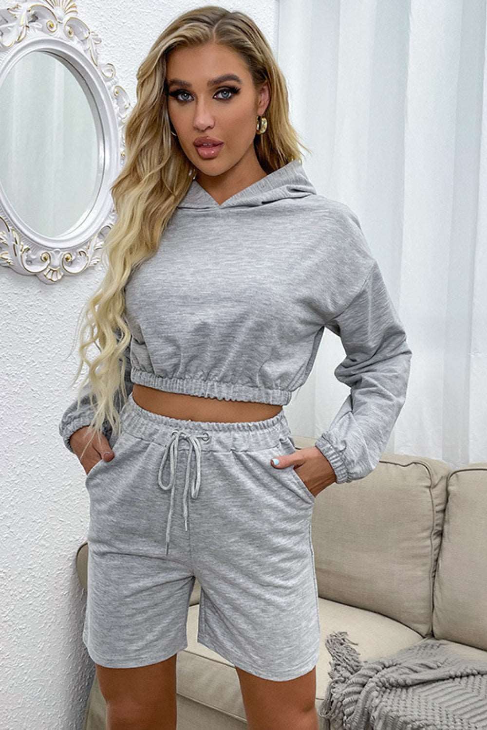 Crop Hoodie and Shorts Set - NawdeX