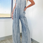 Vintage washed raw edge wide leg jumpsuit loose overalls