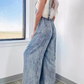 Vintage washed raw edge wide leg jumpsuit loose overalls