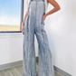 Vintage washed raw edge wide leg jumpsuit loose overalls
