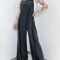 Vintage washed raw edge wide leg jumpsuit loose overalls