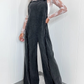 Vintage washed raw edge wide leg jumpsuit loose overalls