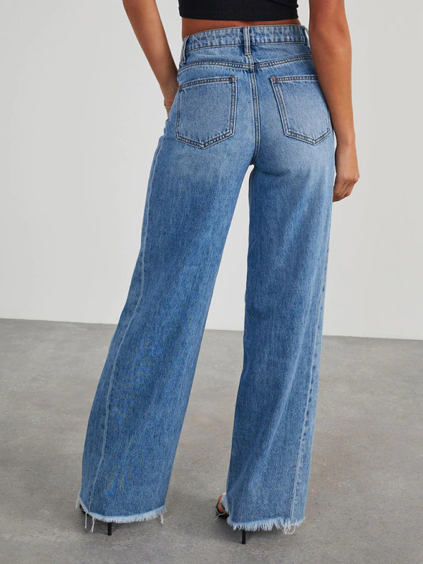 Paneled Frayed Hem Jeans
