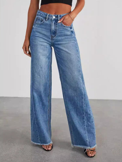 Paneled Frayed Hem Jeans