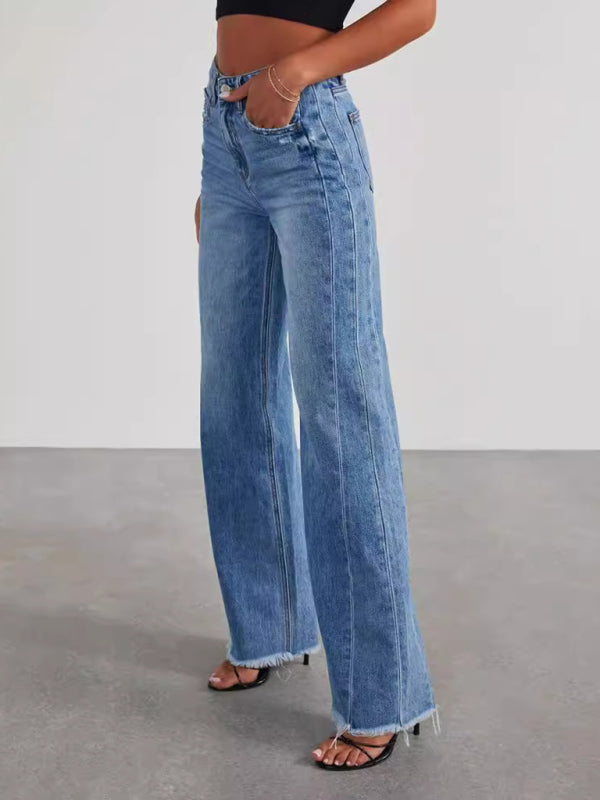 Paneled Frayed Hem Jeans