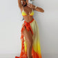 Gradient Sunset bikini with ruffled hem Skirt