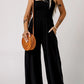 Smocked Square Neck Wide Leg Jumpsuit with Pockets - NawdeX