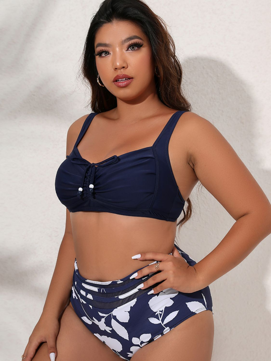 Plus Size Printed Gathered Detail Bikini Set - NawdeX