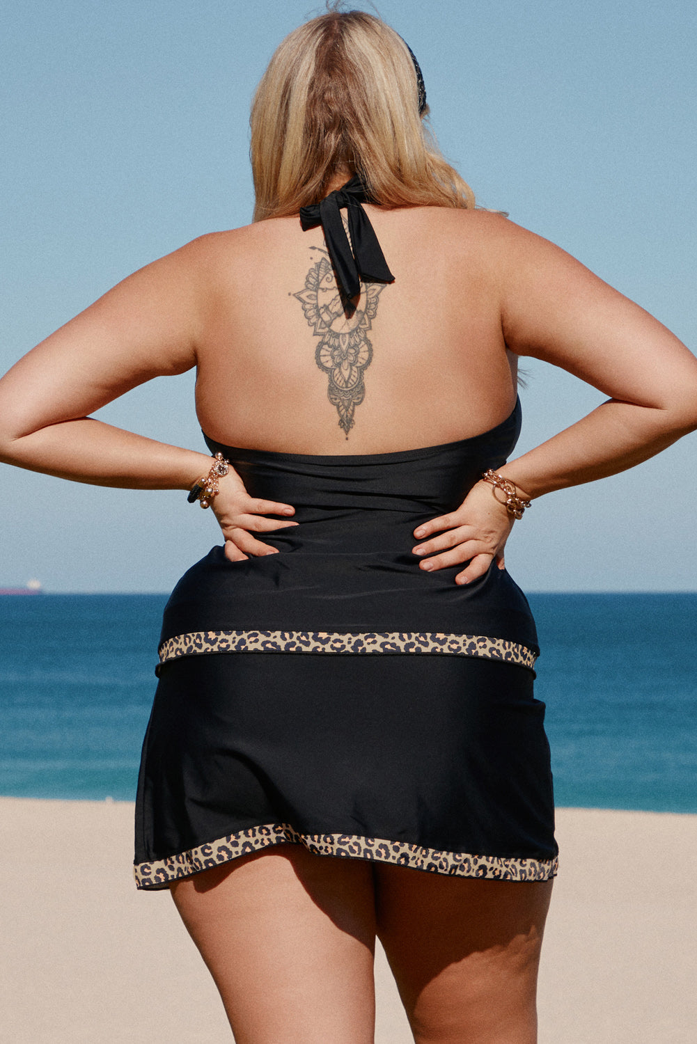 Plus Size Leopard Halter Neck Two-Piece Swimsuit - NawdeX