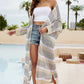 Striped Open Front Side Slit Duster Cover Up - NawdeX