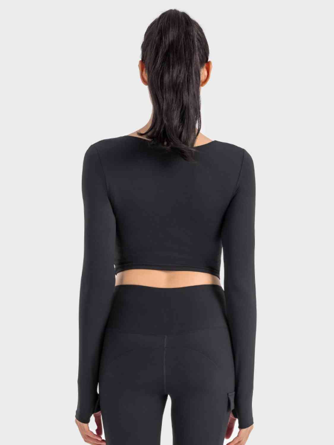 Ruched Cropped Long Sleeve Sports Top - NawdeX