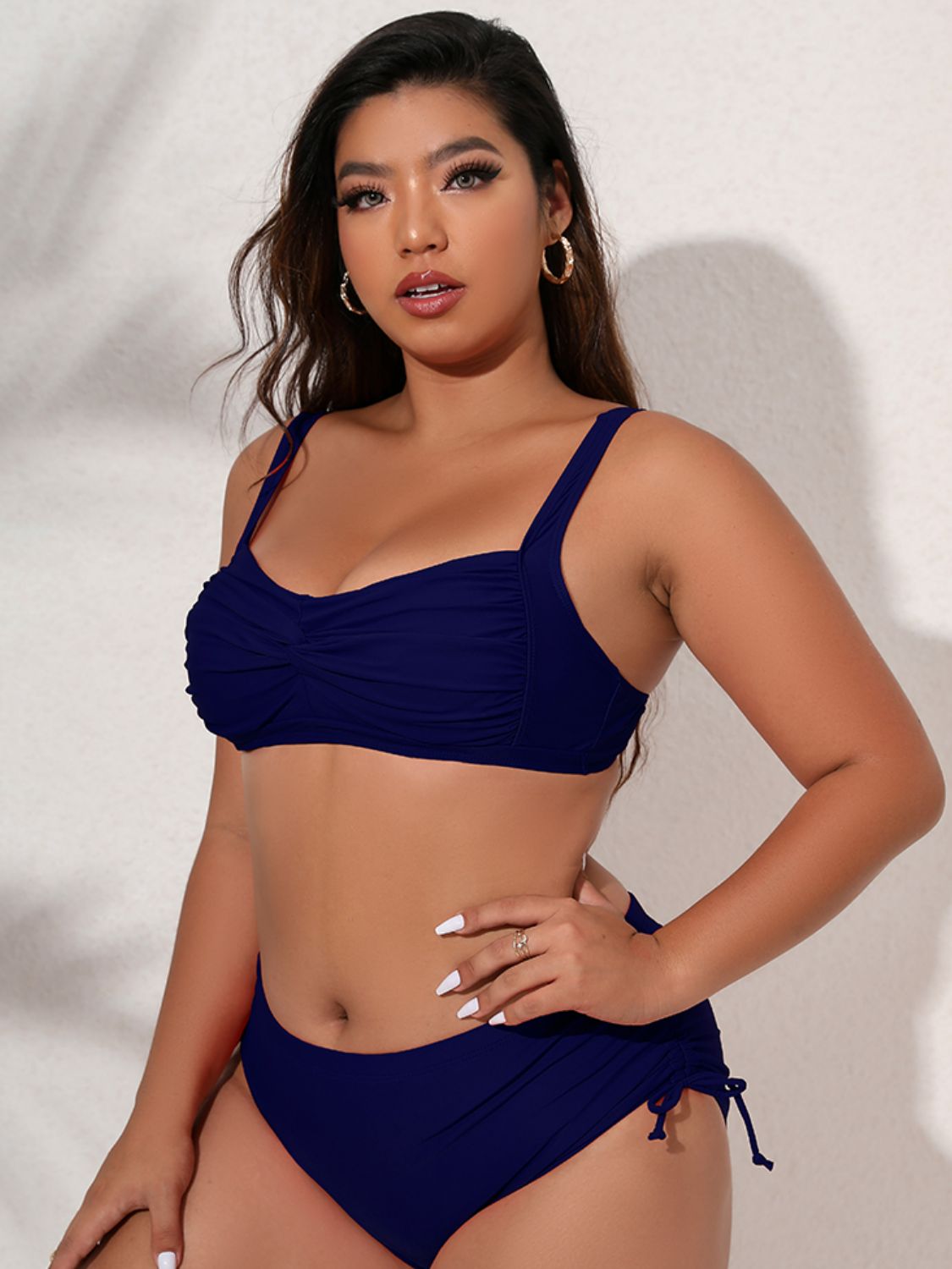 Plus Size Twist Front Tied Bikini Set - NawdeX