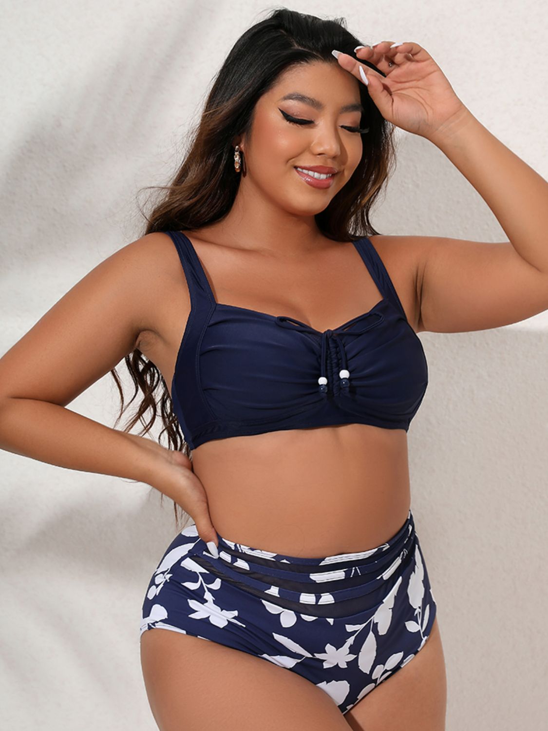 Plus Size Printed Gathered Detail Bikini Set - NawdeX