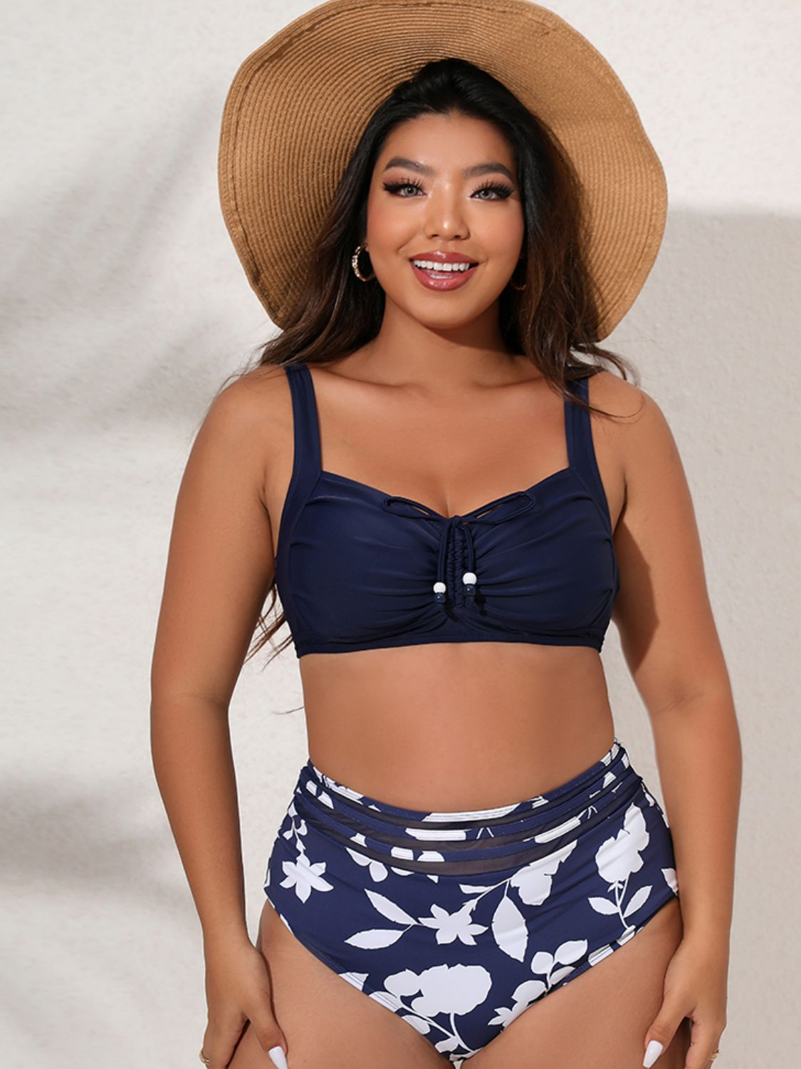 Plus Size Printed Gathered Detail Bikini Set - NawdeX