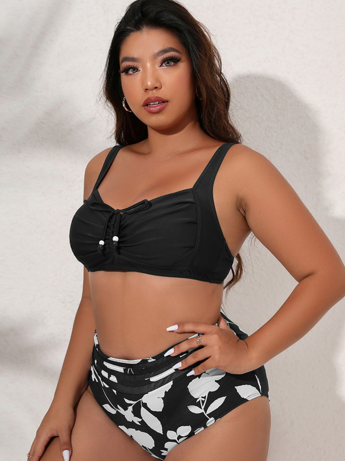 Plus Size Printed Gathered Detail Bikini Set - NawdeX