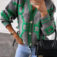 Geometric Dropped Shoulder Button Down Cardigan - NawdeX