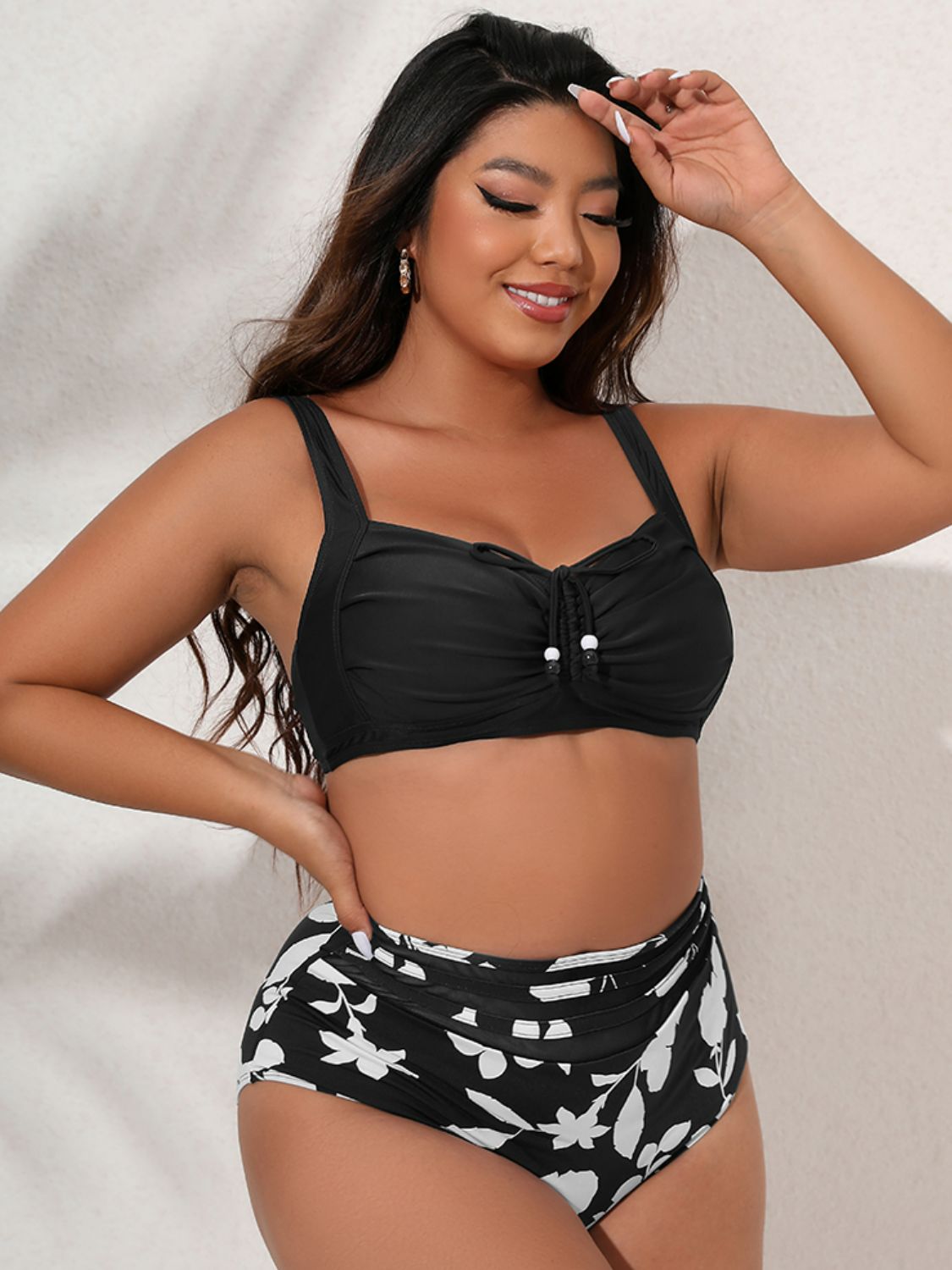 Plus Size Printed Gathered Detail Bikini Set - NawdeX