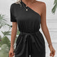 Single Shoulder Tie Waist Romper - NawdeX