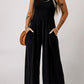 Smocked Square Neck Wide Leg Jumpsuit with Pockets - NawdeX