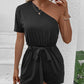 Single Shoulder Tie Waist Romper - NawdeX