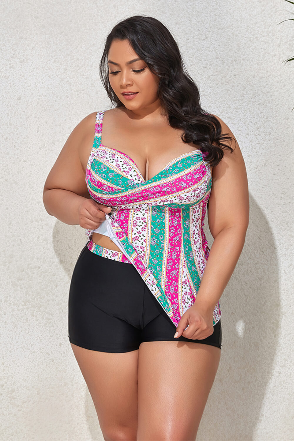 Plus Size Printed Crisscross Cutout Two-Piece Swim Set - NawdeX