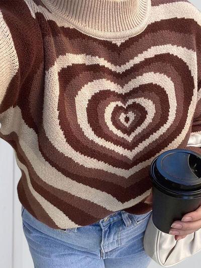 Heart Mock Neck Long Sleeve Sweater